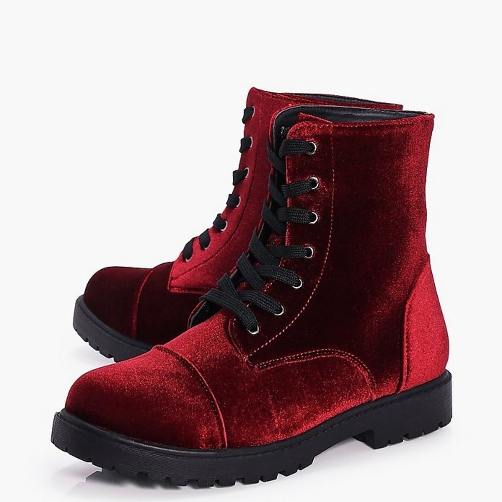 Boohoo Emma Velvet Lace-up Hiker Boots